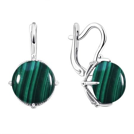 Серьги из серебра с малахитами 2340385040 от KRASNOE, металл Серебро, вставка Малахит
