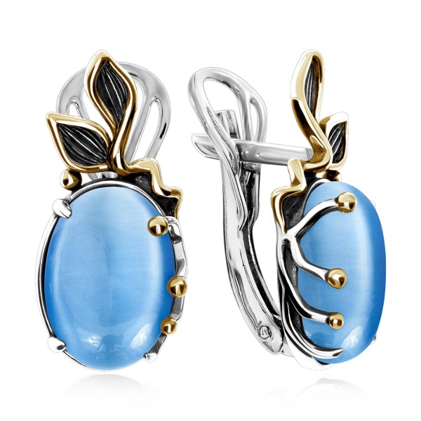 Серьги из серебра с имитацией кошачьего глаза