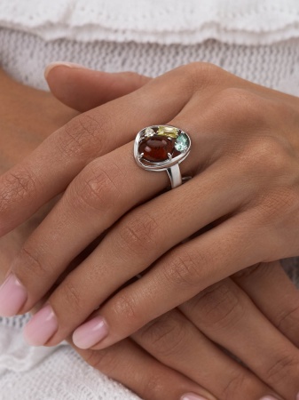 Купить кольцо из серебра с ситаллом, янтарём и фианитами в интернет-магазине KRASNOE