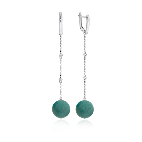 Серьги из серебра с амазонитами и фианитами 2340370854л от KRASNOE, металл Серебро, вставка Амазонит