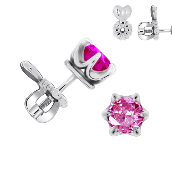 Пусеты из серебра с  П340070260-30 от KRASNOE, металл Серебро, вставка Топаз Розовый