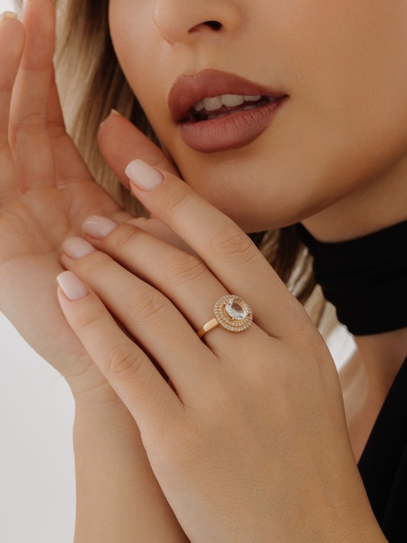 Кольцо из серебра с празиолитом и фианитами со скидкой