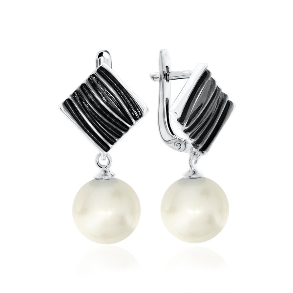 Серьги из серебра с жемчугом 2348241393 от KRASNOE, металл Серебро, вставка Жемчуг Имитация