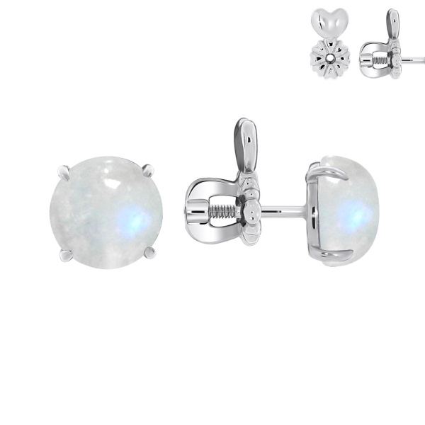 Пусеты из серебра с лунным камнем