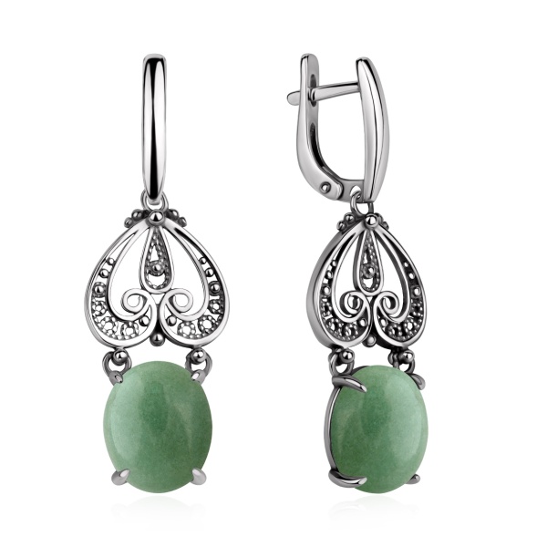 Серьги из серебра с авантюрином в ювелирном интернет-магазине