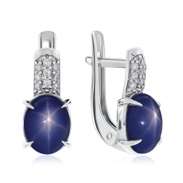 Серьги из серебра с звездчатыми сапфирами и фианитами 2340940373л-8 от KRASNOE, металл Серебро, вставка Сапфир Звездчатый Серьги из серебра с звездчатыми сапфирами и фианитами 2340940373л-8 от KRASNOE, металл Серебро, вставка Сапфир Звездчатый