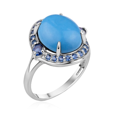 Купить кольцо из серебра с бирюзой и ситаллами в интернет-магазине KRASNOE