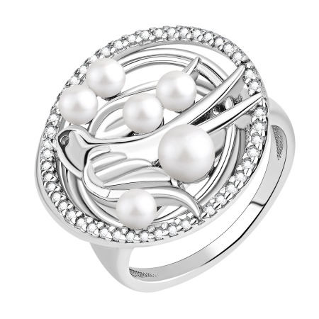 Купить кольцо из серебра с жемчугами и фианитами в интернет-магазине KRASNOE