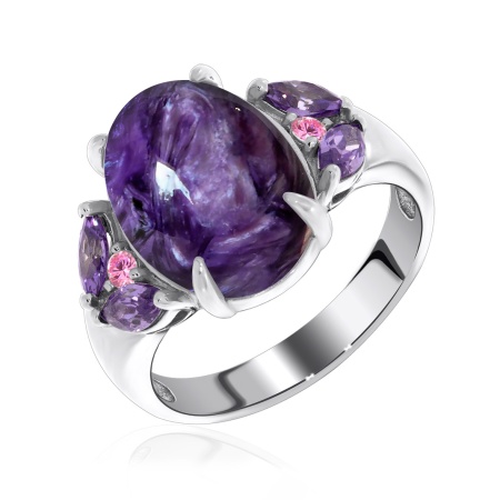 Купить кольцо из серебра с чароитом и фианитами в интернет-магазине KRASNOE