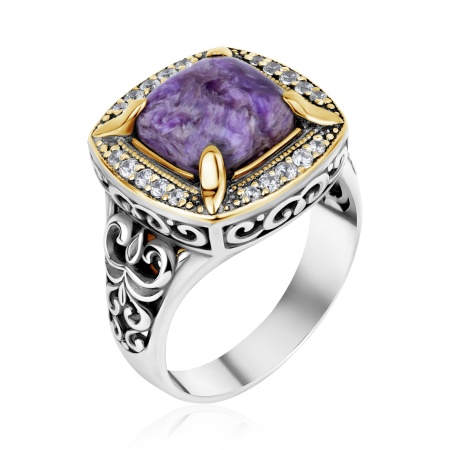 Купить кольцо из серебра с чароитом и фианитами в интернет-магазине KRASNOE