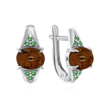 Серьги из серебра с янтарёмсо шпинелью