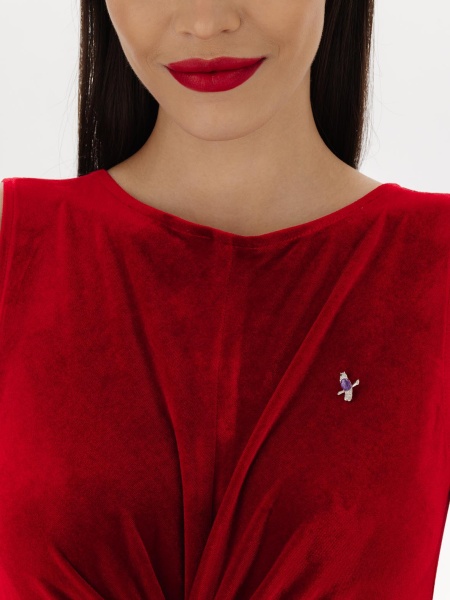 Брошь из серебра с ситаллом, чароитом и фианитами в ювелирном интернет-магазине