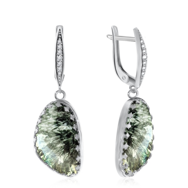 Серьги из серебра с серафинитами 2340924216 от KRASNOE, металл Серебро, вставка Серафинит