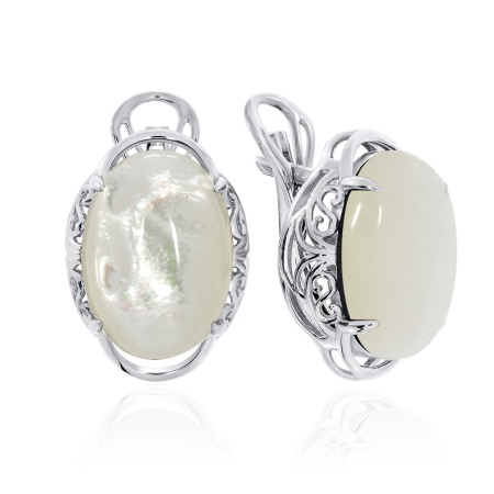 Серьги из серебра с перламутрами 2340490968 от KRASNOE, металл Серебро, вставка Перламутр