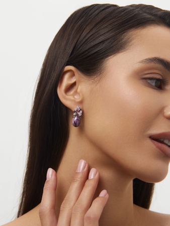Серьги из серебра с чароитами и фианитами