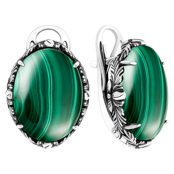 Серьги из серебра с малахитом