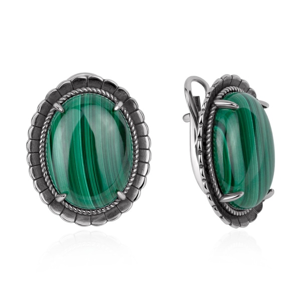 Серьги из серебра с малахитами в ювелирном интернет-магазине