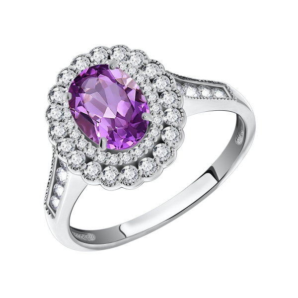 Кольцо из серебра с кварцем и фианитами со скидкой