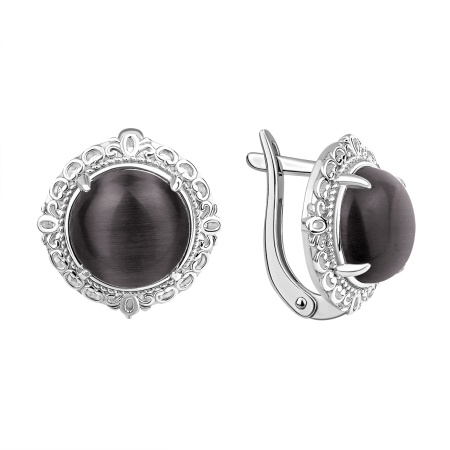 Серьги из серебра с кошачьим глазом синт. 2340261994 -21 от KRASNOE, металл Серебро, вставка 