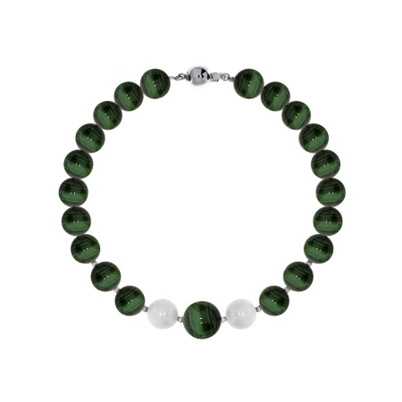 Купить браслет из серебра с жемчугами и малахитами