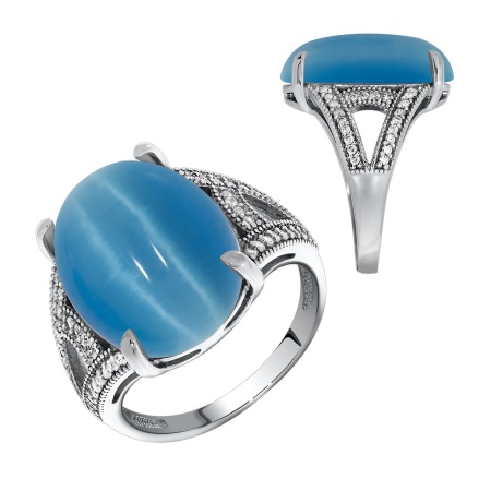 Купить кольцо из серебра с кошачий глазом и фианитами в интернет-магазине KRASNOE