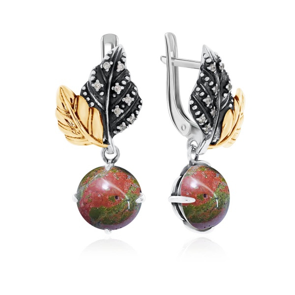 Серьги из серебра с яшмой и фианитами 2317302265 от KRASNOE, металл Серебро, вставка Яшма