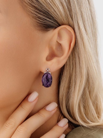 Серьги из серебра с чароитами