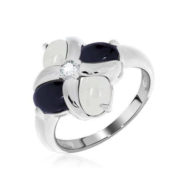 Купить кольцо из серебра с фианитом и агатами в интернет-магазине KRASNOE