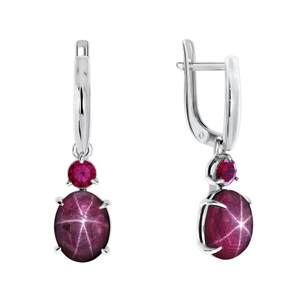 Серьги из серебра с натуральными корундами и рубинами звездчатыми 2340940367-1-37 от KRASNOE, металл Серебро, вставка Рубин Звездчатый