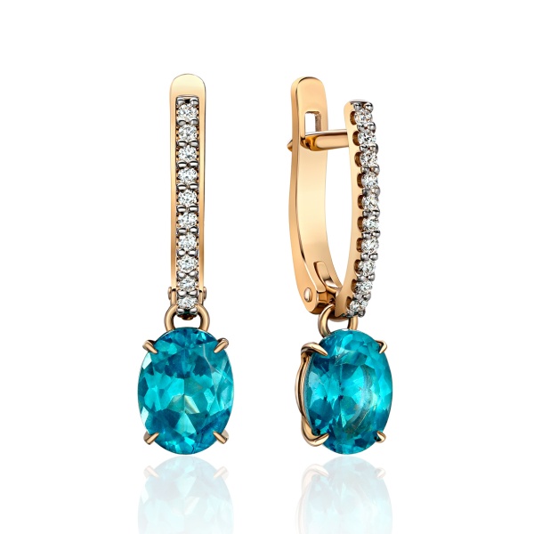 Серьги из золота с апатитами и бриллиантами Серьги из золота с апатитами и бриллиантами