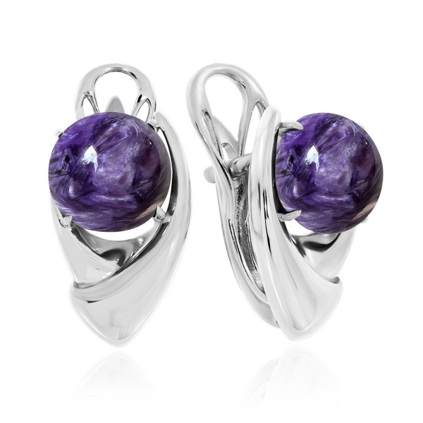 Серьги из серебра с чароитами