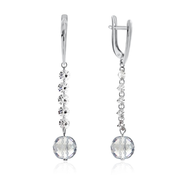 Серьги из серебра с хрусталём и фианитами