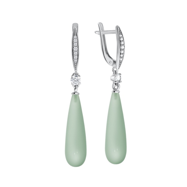 Серьги из серебра с халцедонами и фианитами со скидкой