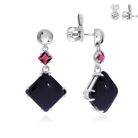 Пусеты из серебра с агатами и фианитами со скидкой