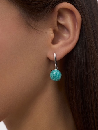 Серьги из серебра с амазонитами 2340372311 от KRASNOE, металл Серебро, вставка Амазонит