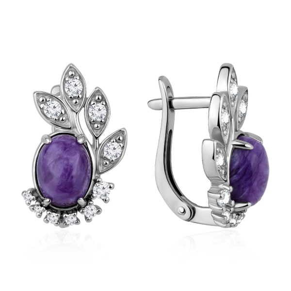 Серьги из серебра с чароитами и топазами в ювелирном интернет-магазине