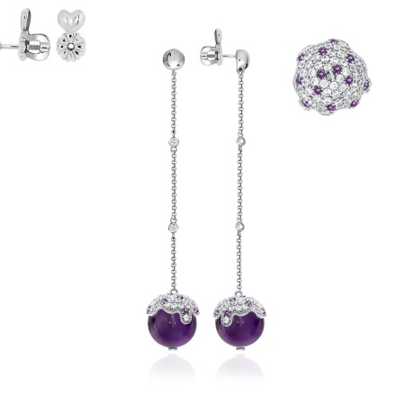 Пусеты из серебра с аметист 2340060855л от KRASNOE, металл Серебро, вставка Аметист