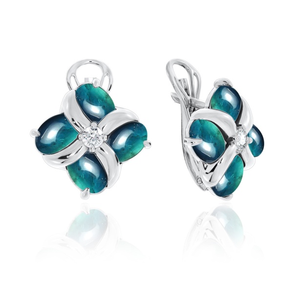 Серьги из серебра с фианитами и ситаллами со скидкой