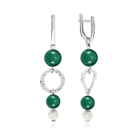 Серьги из серебра с жемчугами и агатами 2340391228-60 от KRASNOE, металл Серебро, вставка Агат