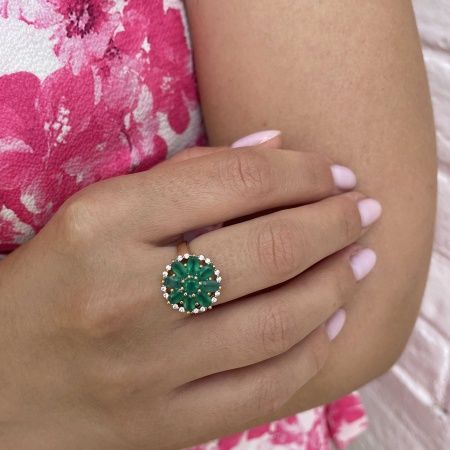 Кольцо из серебра с агатами и фианитами со скидкой