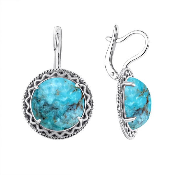 Серьги из серебра с бирюзой 2340311999 от KRASNOE, металл Серебро, вставка Бирюза