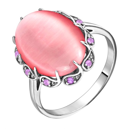 Купить кольцо из серебра с кошачий глазом и ситаллами в интернет-магазине KRASNOE