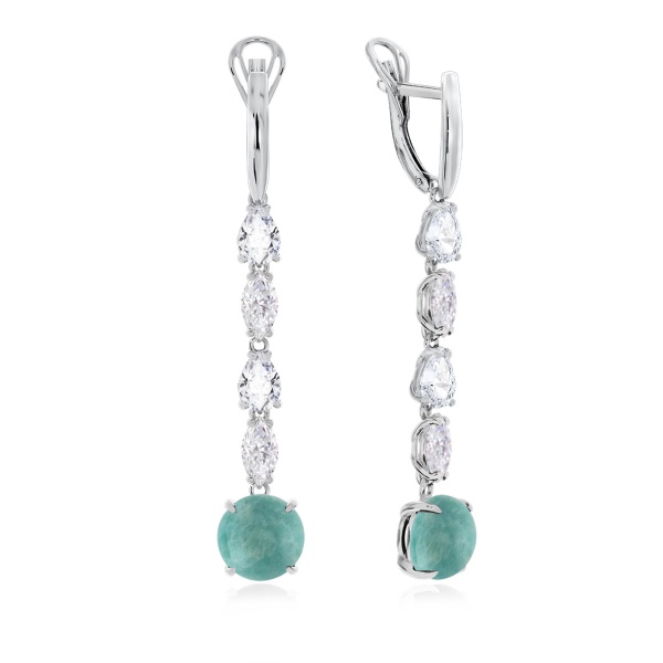 Серьги из серебра с амазонитами и фианитами со скидкой