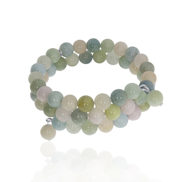 Купить браслет из серебра с проволока (с памятью)ом, бериллами,  морганитами и  аквамаринами