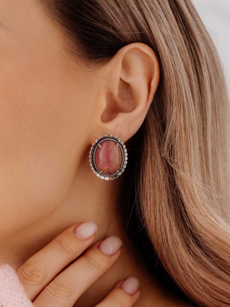 Серьги из серебра с родонитами в ювелирном интернет-магазине