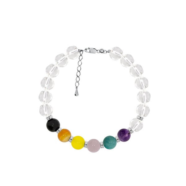 Купить браслет из серебра с кварцем, аметистом, амазонитом, агатами и хрусталём