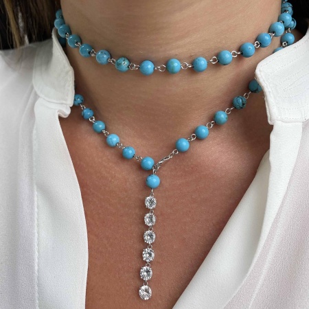 Колье из серебра с фианитами и бирюзой 8340316210-2-75