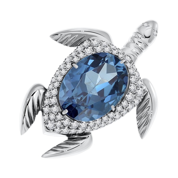 Брошь из серебра с кристалл ювелирныйом, кристалл ювелирныйом и фианитами