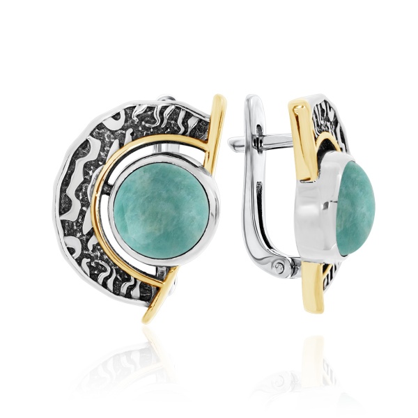 Серьги из серебра с амазонитами 2317372390 от KRASNOE, металл Серебро, вставка Амазонит