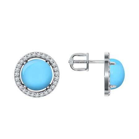 Пусеты из серебра с бирюзой и фианитами 2340272055 от KRASNOE, металл Серебро, вставка Бирюза синт.